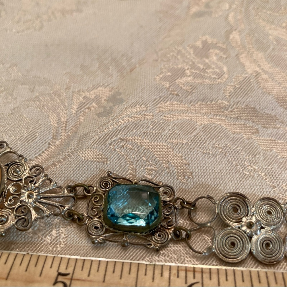 Vintage Silver and Blue Filigree Cameo Necklace & Bracelet set 1930’s - Picture 11 of 13